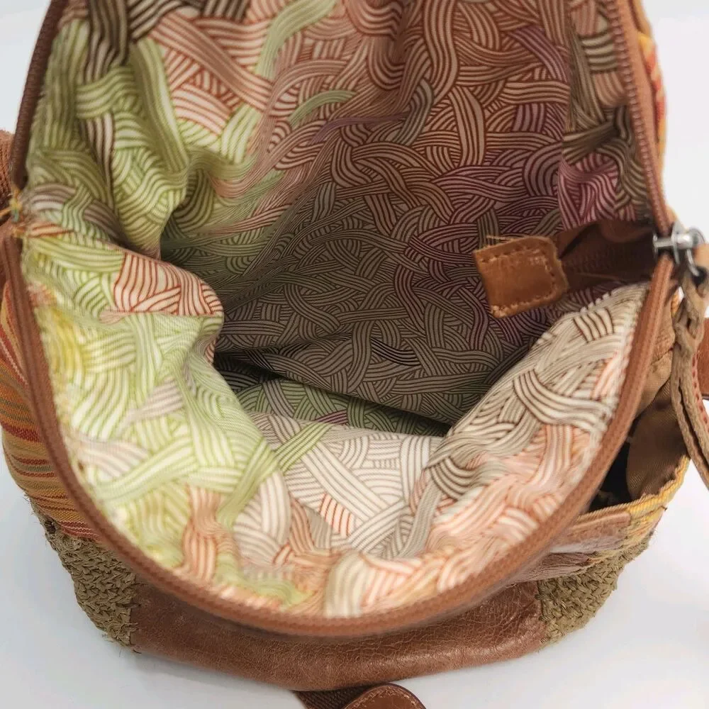 The Sak Purse Deena Flap Crossbody Bag Brown Leather Patchwork Woven Small